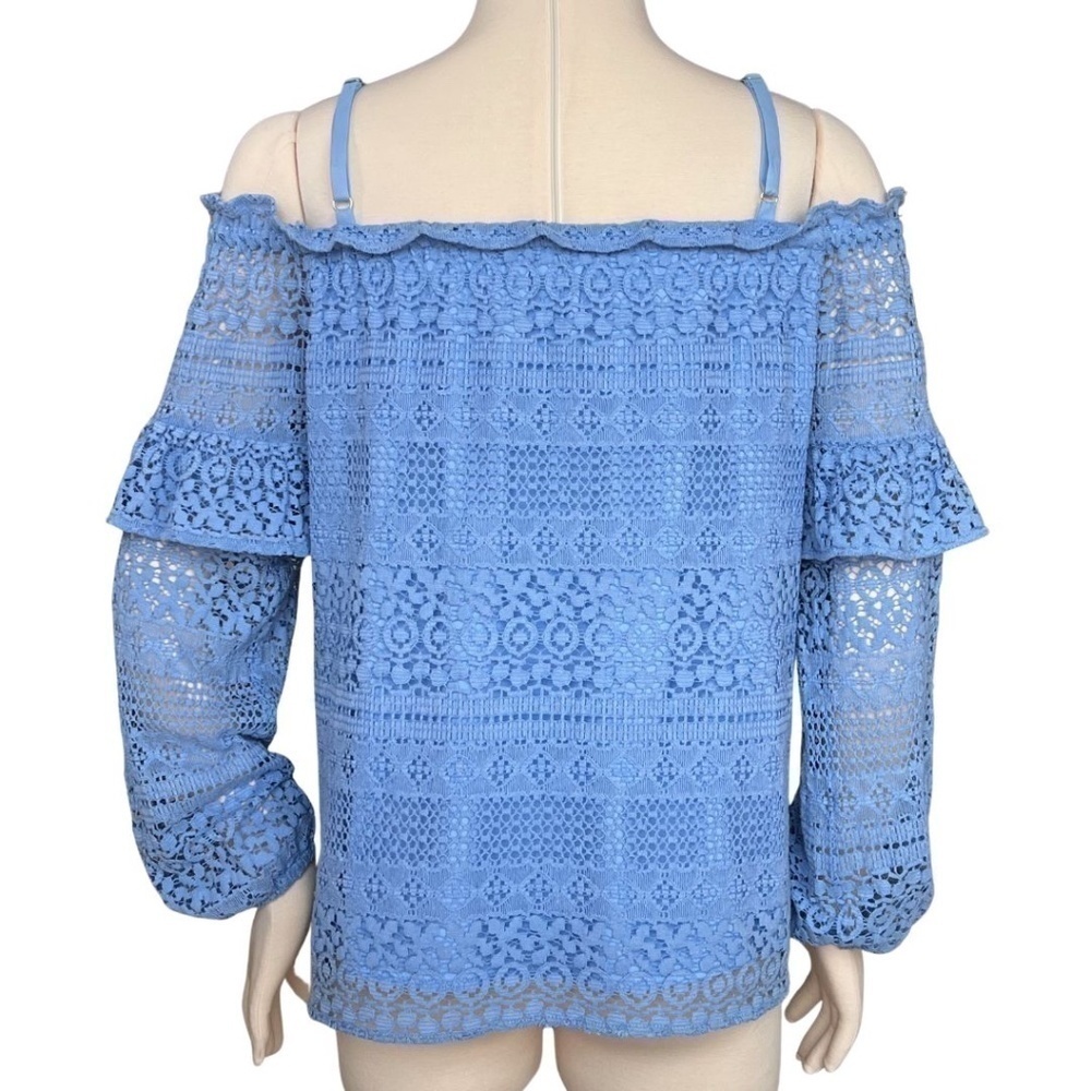 Parker "Jordana" Off Shoulder Boho Style Eyelet Lace Top Powder Blue Size Large - Picture 6 of 8